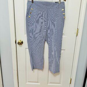 COUNTERPARTS BLUE AND WHITE STRIPED MID RISE CROPPED PANTS